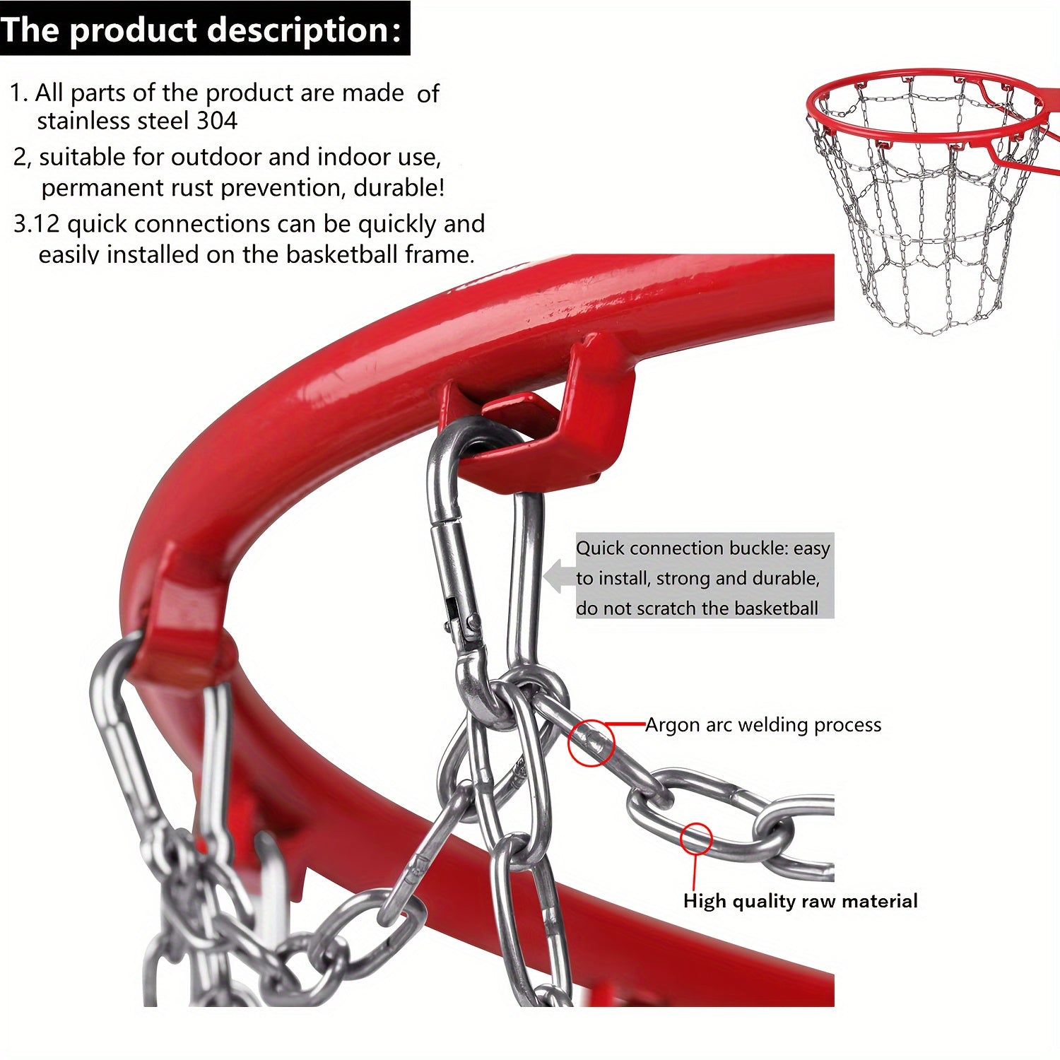 Stainless Steel Chain Basketball Net 12 Links