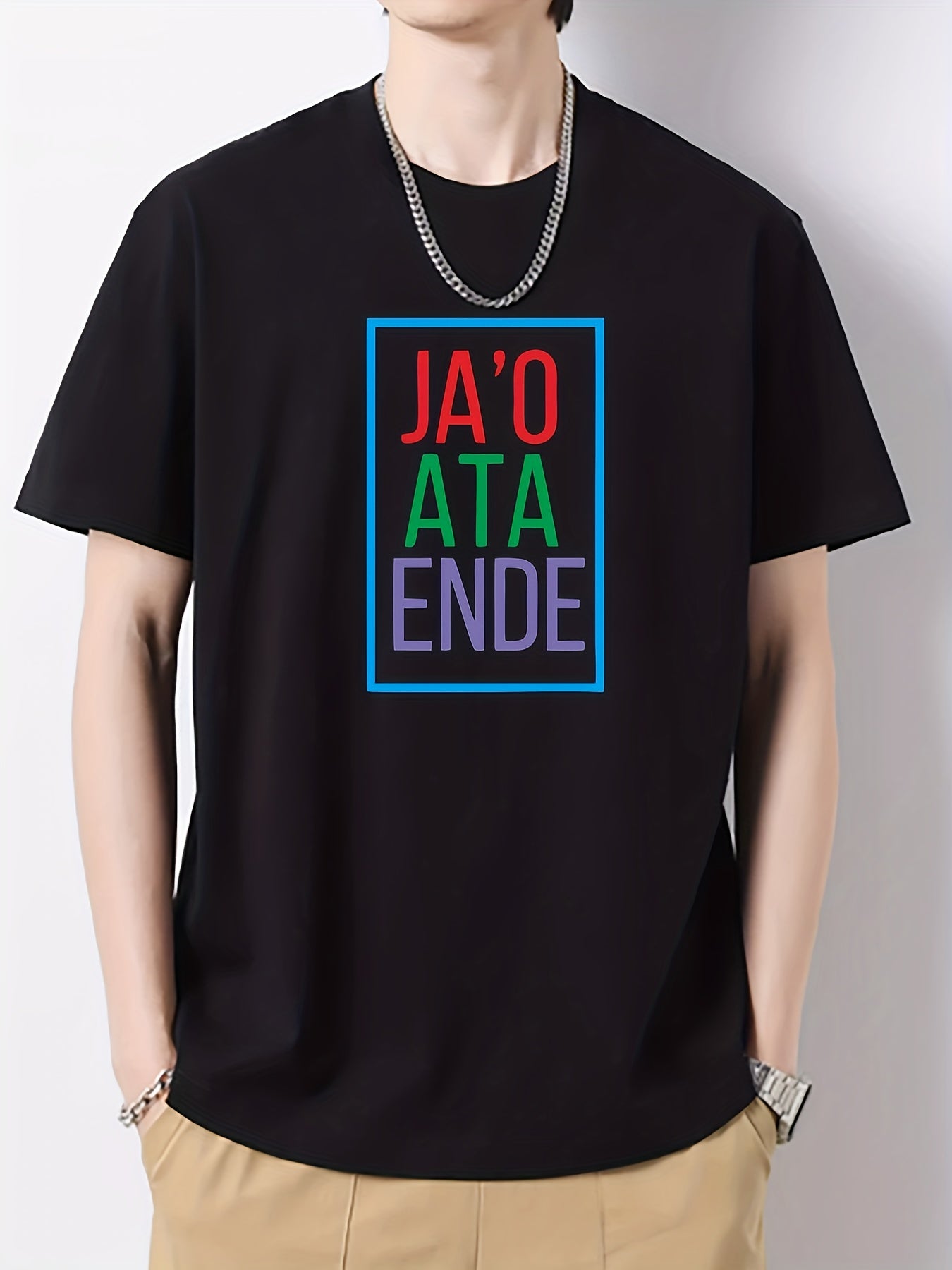 Colorful Letter Pattern Print Men's Graphic Cotton Crew Neck T shirt