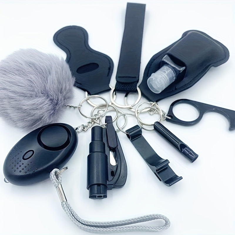 10pc Women's Safety Keychain Set: Alarm, Breaker, Whistle, Opener