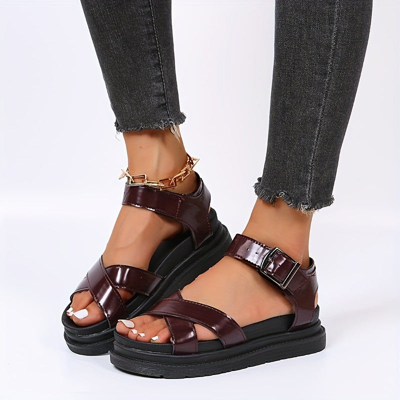 Women's Crisscross Strap Platform Sandals Ankle Buckle Comfort Summer Sandals