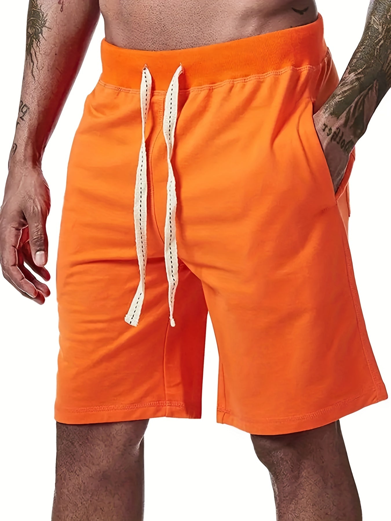 Cotton Drawstring Cargo Shorts Men's Casual Solid Cargo Shorts