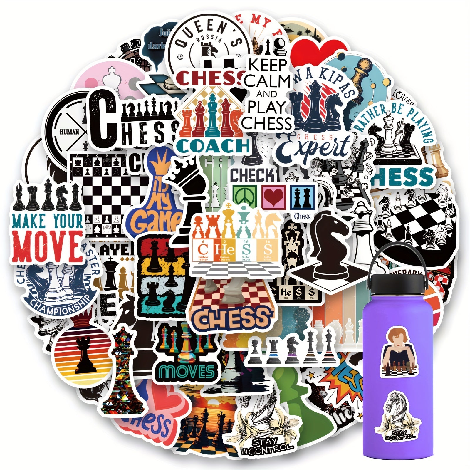 100PCS Chess Stickers Waterproof Scrapbook Journal Laptop Bump