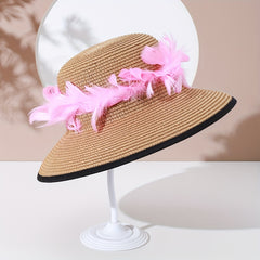 Luminous Feather Wreath Sun Hat Easter Khaki Straw Hat