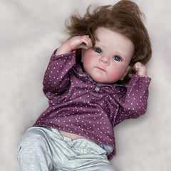 48cm Waterproof Vinyl Reborn Doll Rooted Hair Purple Polka Dot Onesie Bei