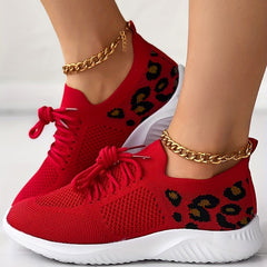 Leopard Print Chunky Sneakers Lace Up Low Top Shoes