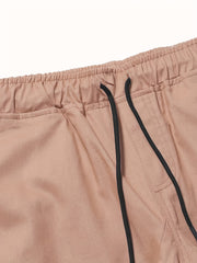 Men's Casual Cotton Cargo Shorts with Elastic Waist