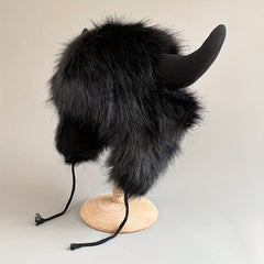 Winter Warm Ear Protection Cotton Hat with Ox Horn Design