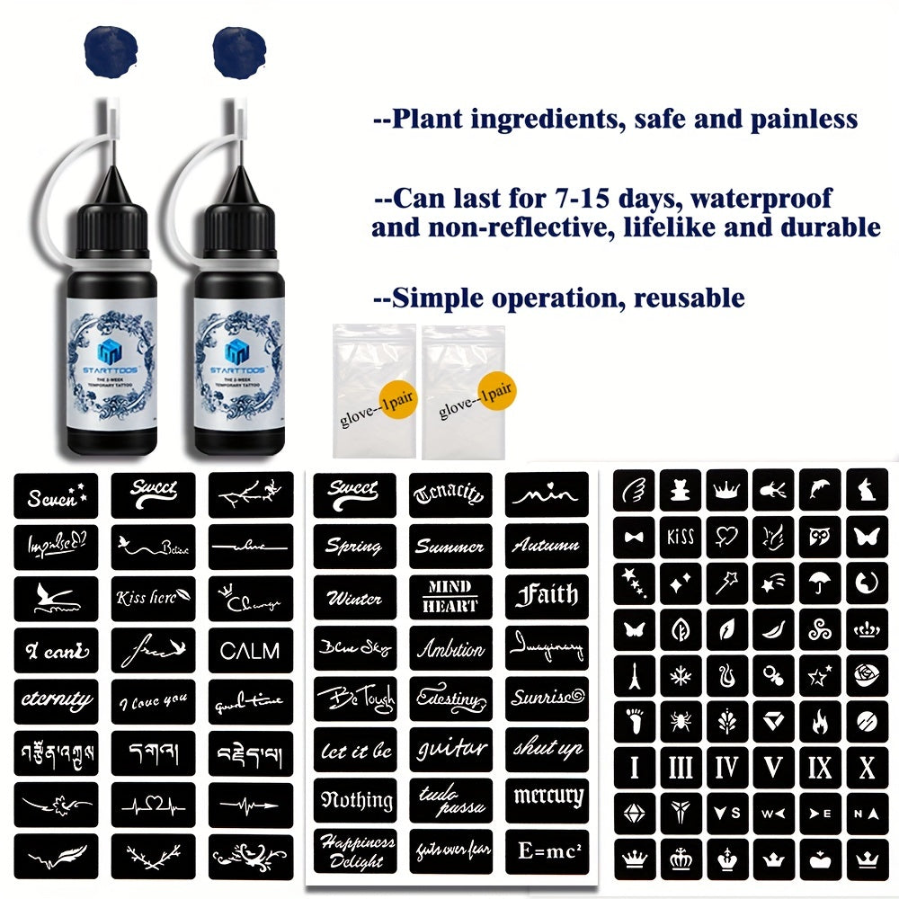 2 Bottles Semi-Permanent Tattoo Dye Paste for Men and Women