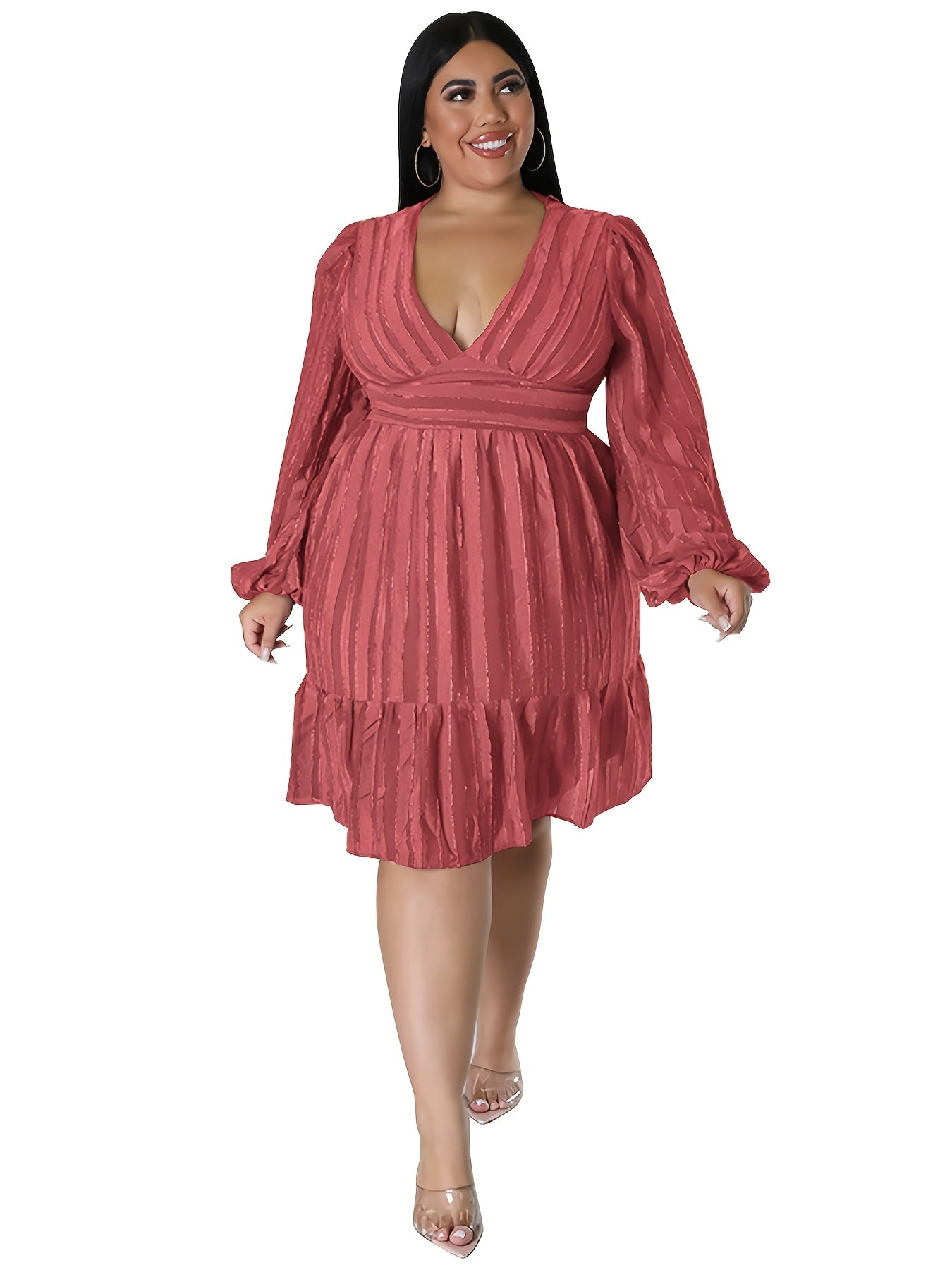 Strip Print Midi Dress Women's Plus Pleated Dress