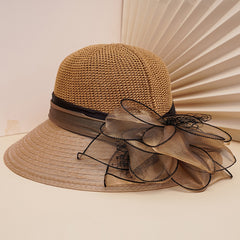 Women's Wide Brim Straw Derby Hat Floral Fascinator