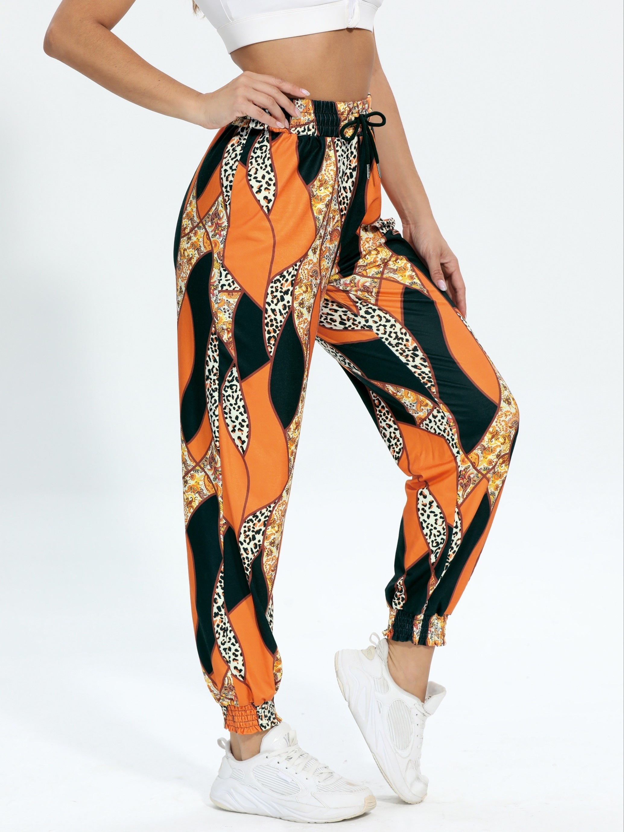Graphic Print Sports Sweatpants Jogging Pants Drawstring Elastic Waist