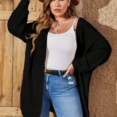 Solid Knit Open Front Cardigan Long Sleeve Sweater