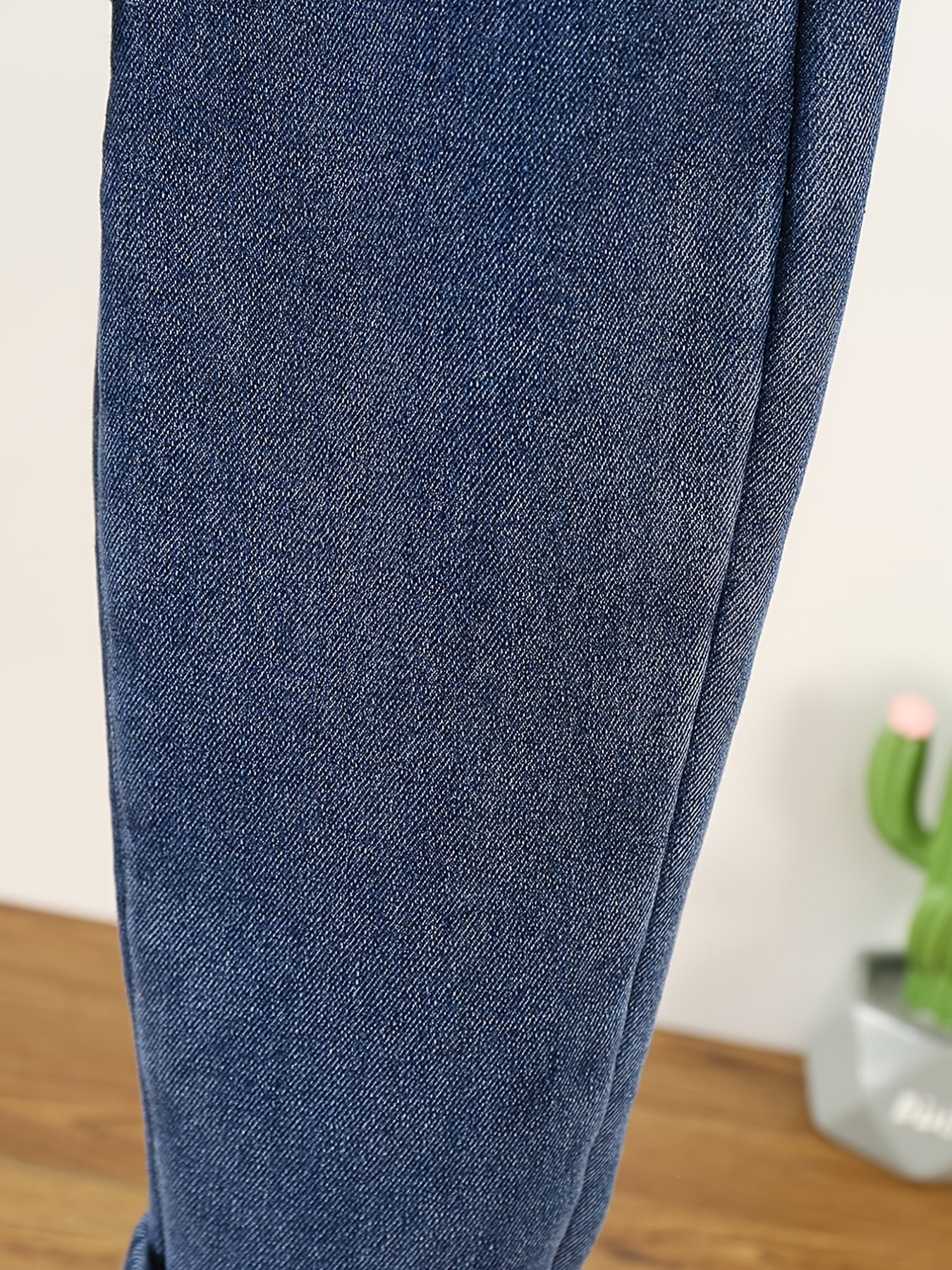 Girls Fleece Jeans Milk Tea Chips Embroidery Elastic Waist Denim Pants