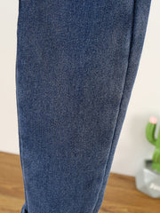 Girls Fleece Jeans Milk Tea Chips Embroidery Elastic Waist Denim Pants