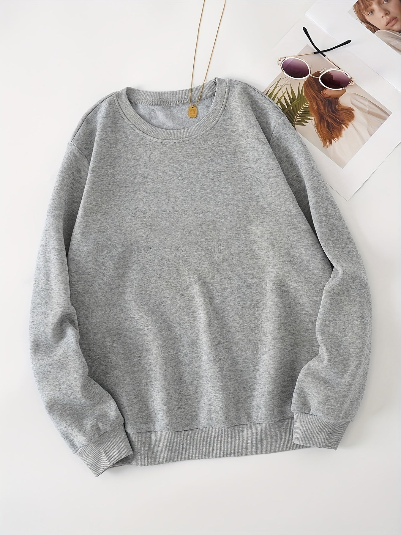 Women's Solid Crew Neck Sweatshirt for Fall & Winter