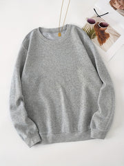 Solid Crew Neck Long Sleeve Sweater Plush Inner Outwear Pullover Shirt