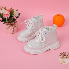 Girls Ankle High Casual Boots, Non Slip Rubber Sole, Easy Zip Up, Moire Pattern