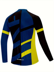 Men's Block Zipper Cycling Jersey Stretch Breathable Long Sleeve T-shirt