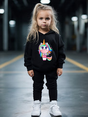 Unicorn Girl Print Hoodies Pants Set Spring Fall Sports Gift