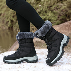 Women's Anti-slip Hiking Boots Fleece Lined Winter Mid Calf Lace-up Snow Boots