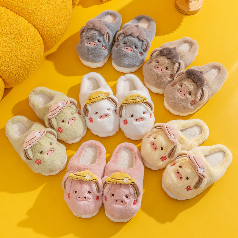 Men's Piggy Plush Slippers Warm Couple House Shoes Winter Autumn