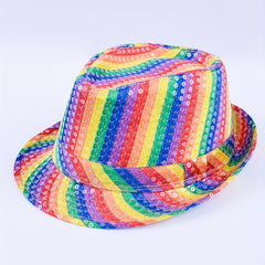 Rainbow Striped Fedora Cap Gay Pride Sequins Bright Party Cap Jazz Top Hats