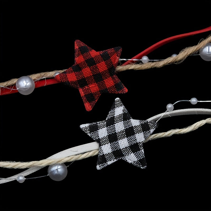 Red & Checkered 5-Point Star Decoration Strip - Christmas Tree DIY Ribbon