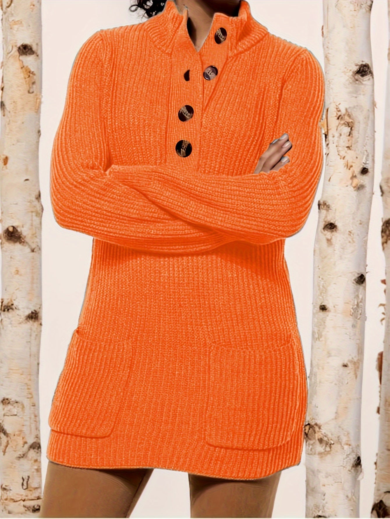 Retro Sweater Dress Women's Plus Solid Long Sleeve Polo Neck