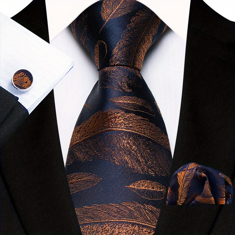 Men's Floral Plaid Necktie Handkerchief Clip Set