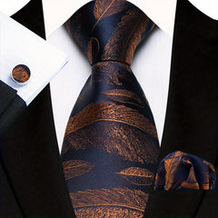 Men's Floral Plaid Necktie Handkerchief Clip Set
