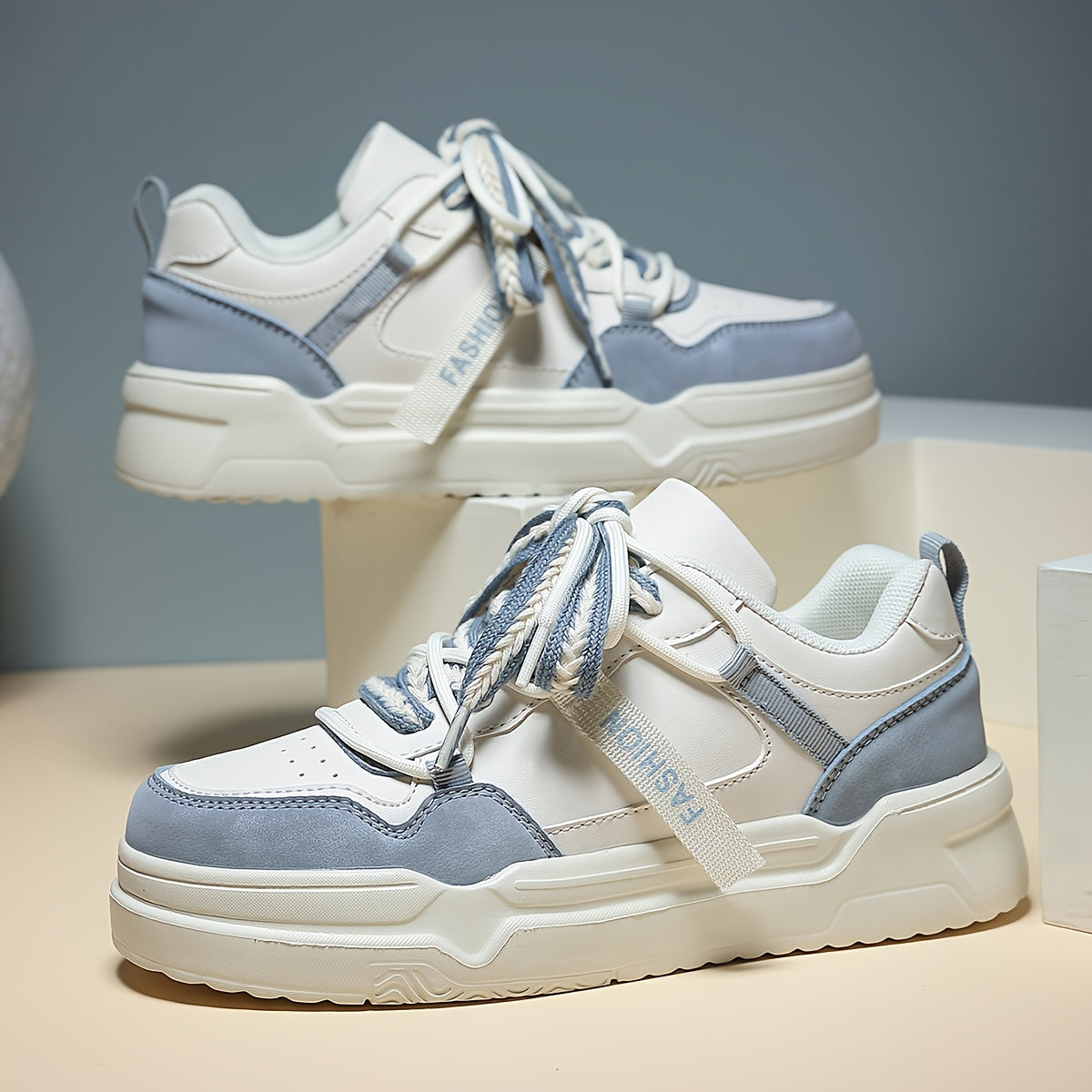 Women's Block Faux Leather Chunky Sneakers for Outdoor Sports
