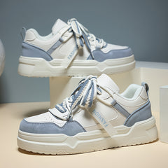 Women's Block Faux Leather Chunky Sneakers for Outdoor Sports