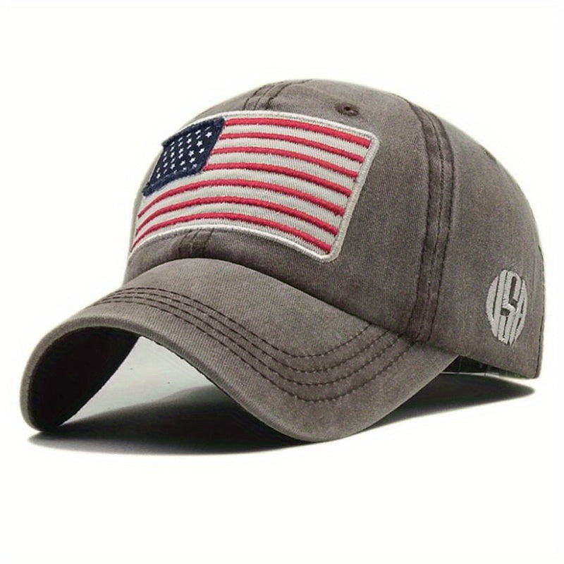 American Flag Embroidery Baseball Cap Washed Distressed Unisex Dad Hats