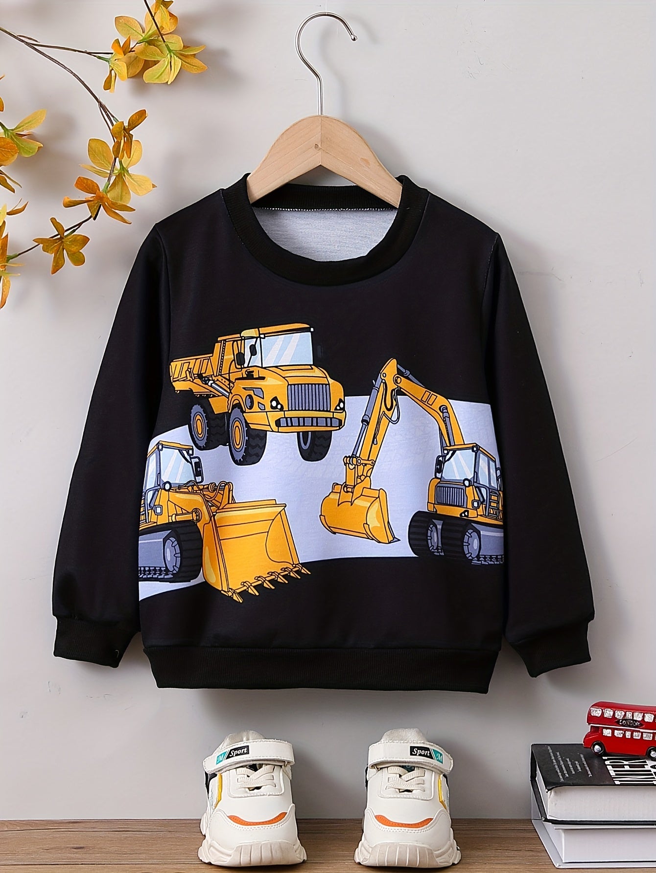 Excavator Print Kid's Sweatshirt Crew Neck Pullover
