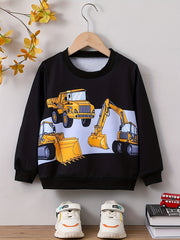 Excavator Print Kid's Sweatshirt Crew Neck Pullover