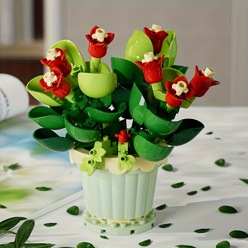 Artificial Flower Model Building Blocks Flower Pot Assembly Building Blocks Toys