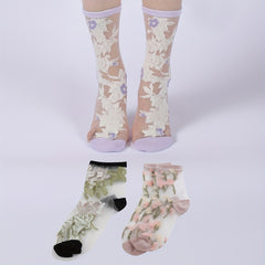 3 Pairs Floral Mesh Socks Ultra Thin Women's Stockings