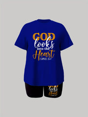 Slogan Print Tee & Shorts Outfits 2 Piece Set