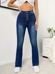 High Waist Flare Leg Jeans Button Front Bell Bottoms