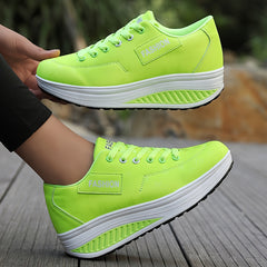 Women's Letter Patched Low Lace Up Wedge Sneakers