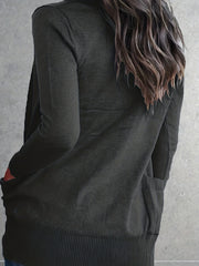 Solid Open Front Pocket Cardigan Long Sleeve Casual Cardigan