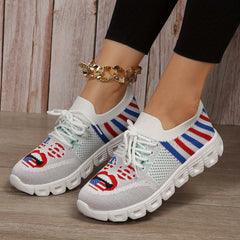 Women's Smiling Face Pattern Walking Shoes Independence Patriotic Mesh