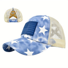 Cross Ponytail Baseball Cap Flag Grid Trucker Hat