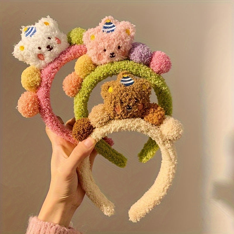 Unique Plush Warm Headband Colorful Bear & Balls Hair Band Women
