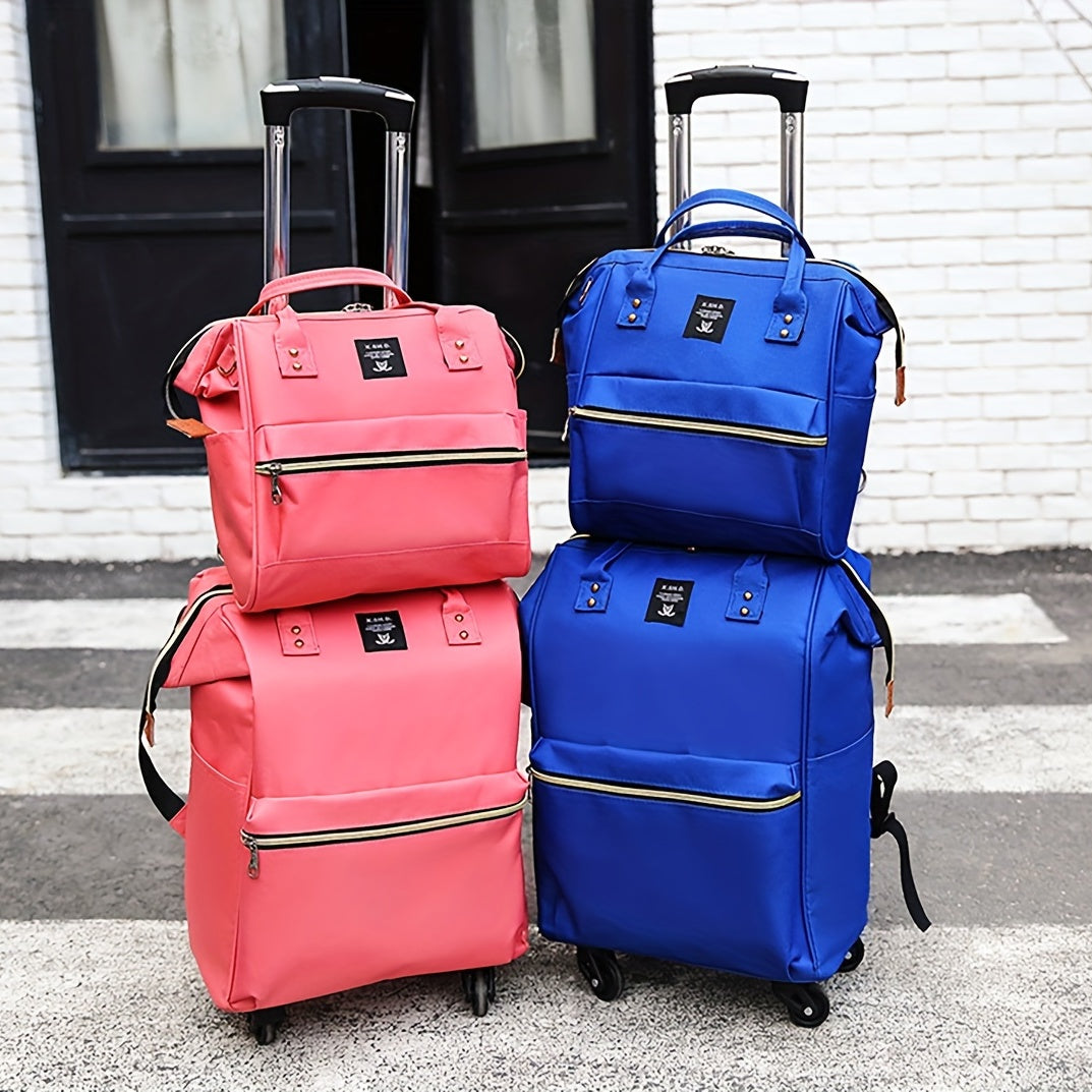 2 Pcs Oxford Bull Pull Rod Bag Duffle Double Shoulder Back Set Travel Case