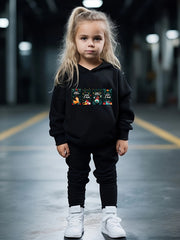 Girls Christmas Scene Print Hooded Sweatshirt Top Sweatpants Set