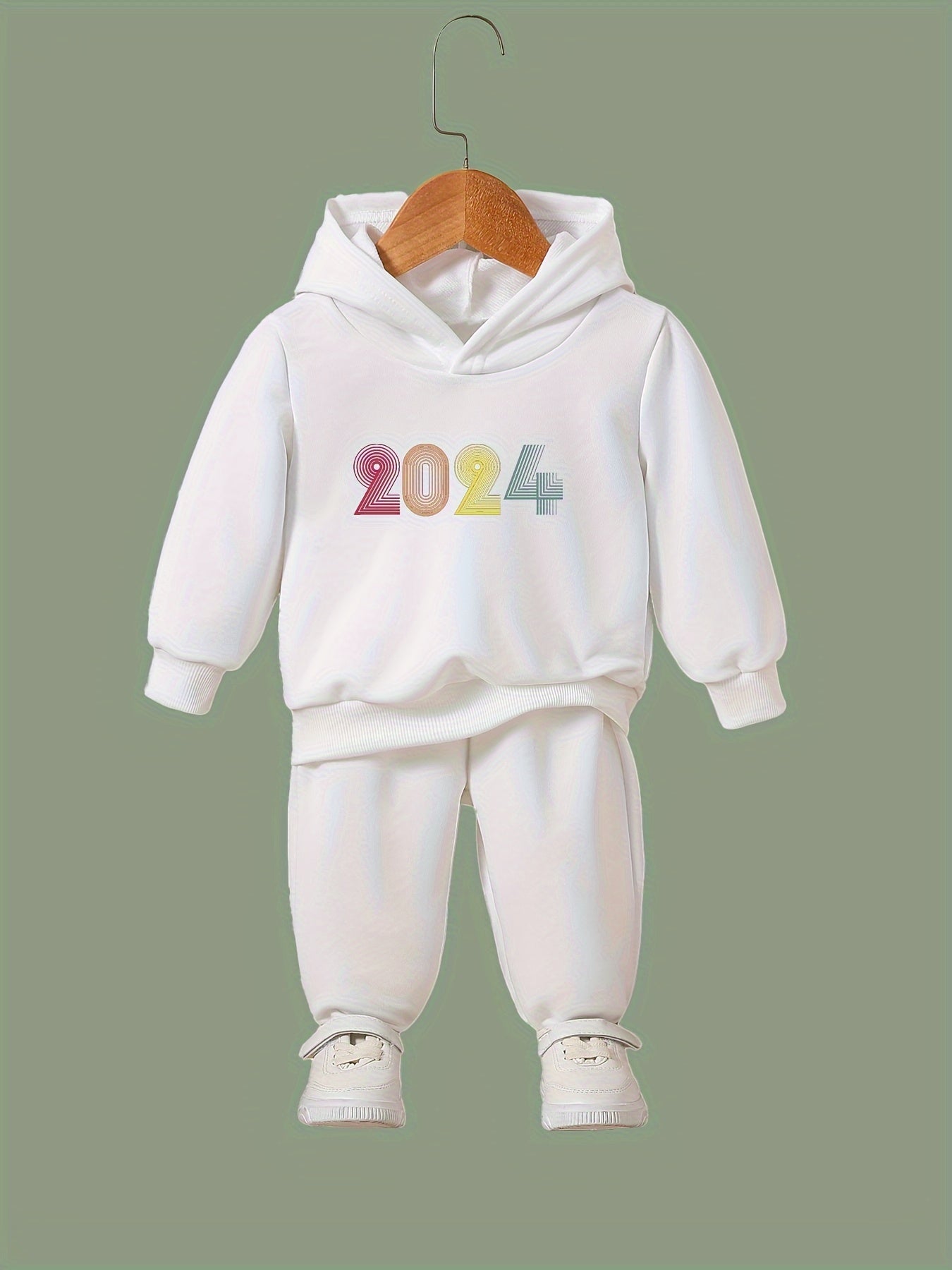 Girls Alphabets Pattern Hooded Sweatshirt Solid Sweatpants Set Kids Clothes
