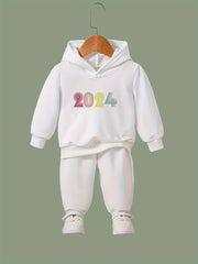 Girls Alphabets Pattern Hooded Sweatshirt Solid Sweatpants Set Kids Clothes