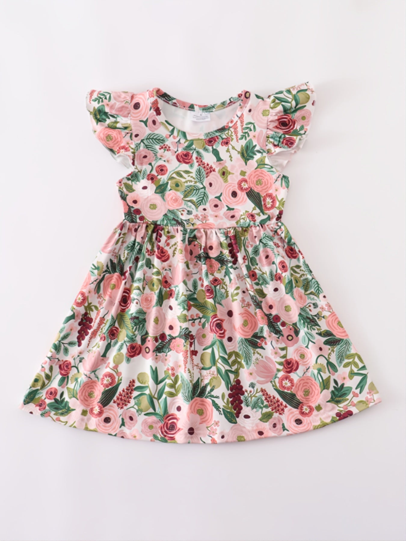 Girls Ruffled Sleeve Floral Print Dress Kids Summer Dress