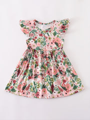 Girls Ruffled Sleeve Floral Print Dress Kids Summer Dress